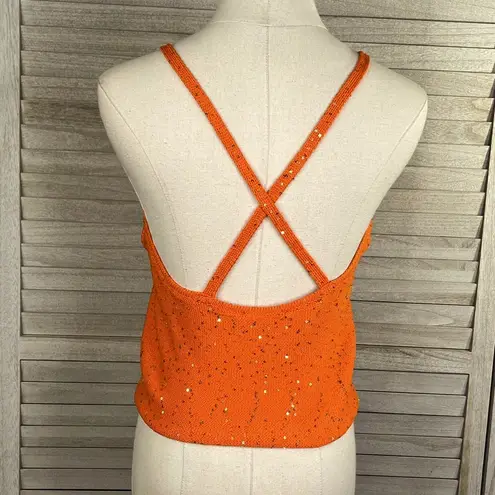 Mango  Knit Cropped Tank Top Orange/Sequin-Medium