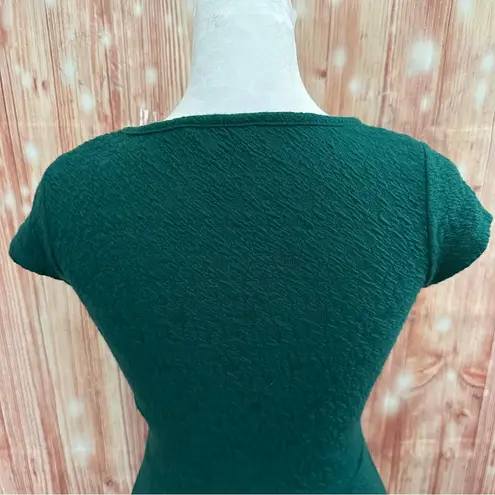 Prince And Fox  Green Textured Short Sleeve Skater Dress