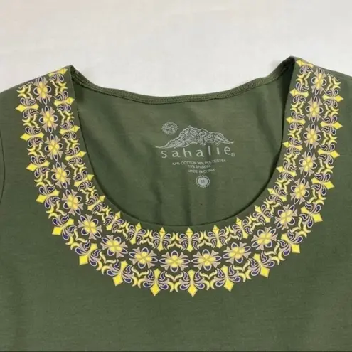 Sahalie Printed Trim Scoop Neckline Dress Green Size M