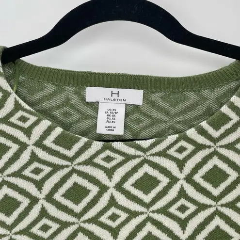 Halston Heritage HALSTON Women's Green White Geometric Diamond Pattern Pullover Sweater XS