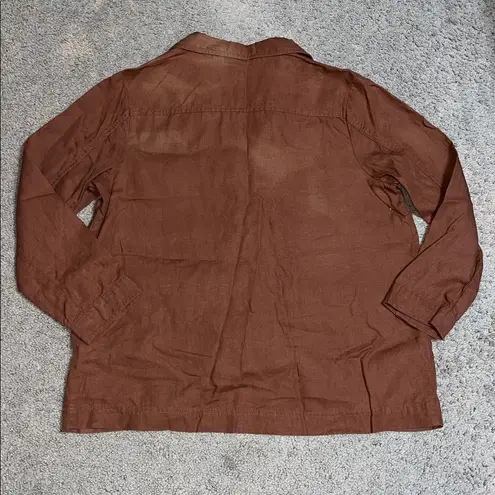 J. Jill Love Linen Longline Blazer Four Button Front Long Sleeve Auburn Brown LP Size undefined