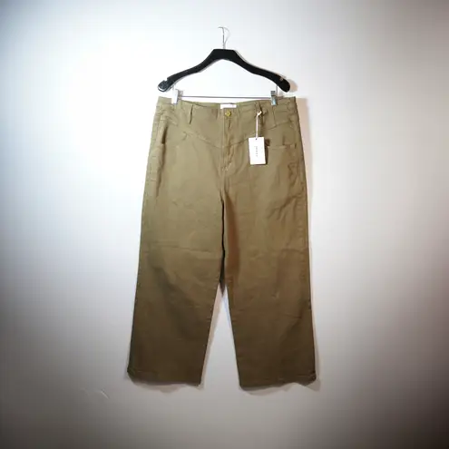 Frame NEW Denim Ali V Yoke High Waist Crop Wide Leg Jeans Army Green 33