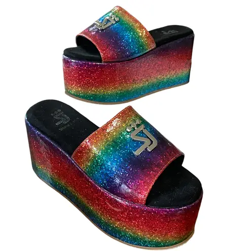 Shane Justin Rainbow Glitter Platform Sandals Shoes Euro Size 35 / US Size 5