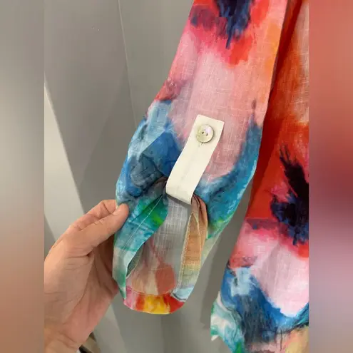 Soft Surroundings Isla Grande 100% Cotton Multicolor Watercolor Button Front Top