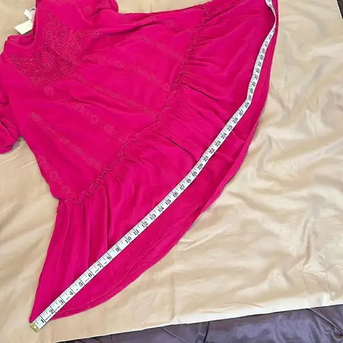 NWT Adiva bright pink LS mini dress or tunic keyhole flowy flouncy ruffles lace Pink