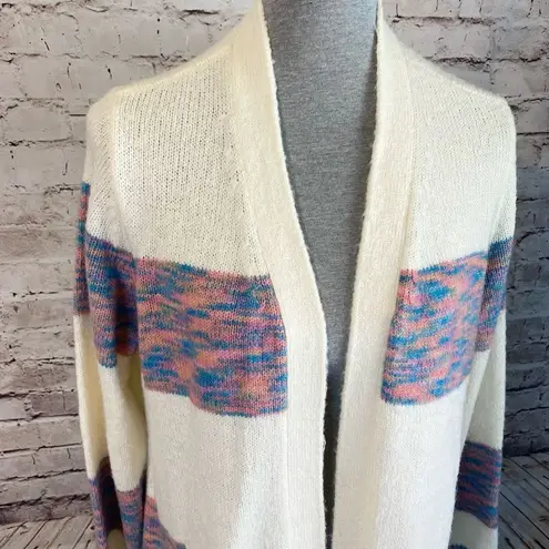 Lane Bryant  Cozy Sweater Cardigan Duster Maxi Length Belted Striped Cream 14