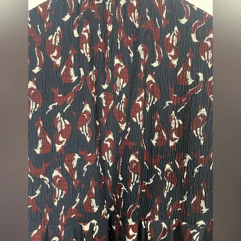 Kate Spade  So Foxy Foxes Smocked Dress size 10 blue burgundy white