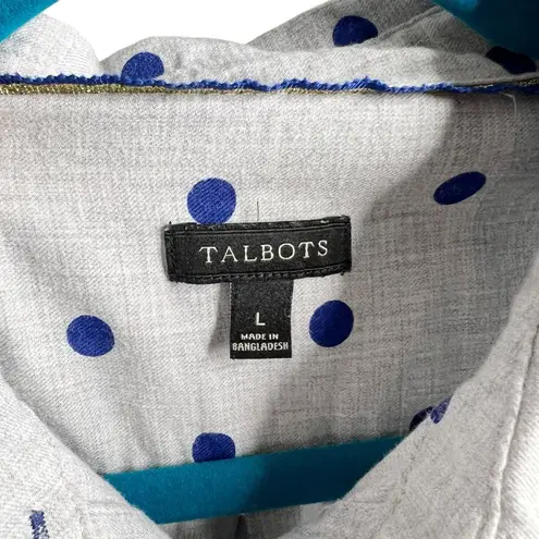 Talbots  100% Cotton Flannel Light Gray & Blue Polka Dot Button Front Shirt thumbnail 8
