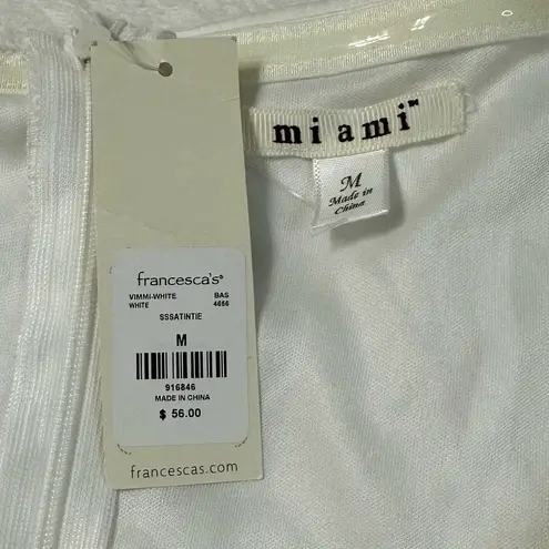 NWT Miami Francesca’s White Satin Tiered Puff Sleeve Romper Size M