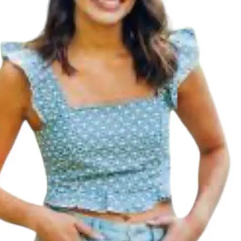 Blue Ruffle Adjustable Fit Tie Back Blue White Crop Small