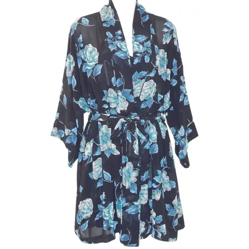 Cacique Lingerie Nightgown & Robe sz xs/s NEW/NWT Navy Blue Roses Floral Chiffon