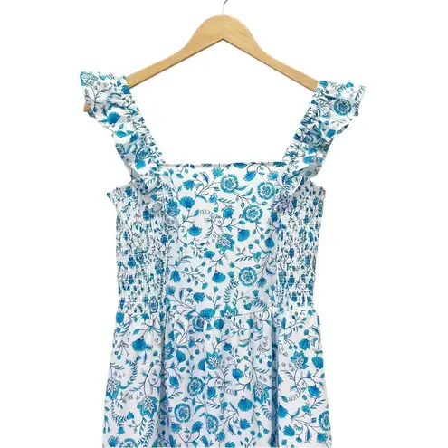 Draper James Cotton Poplin Ruffle Sleeve Sundress Blue White Paisley Size Small