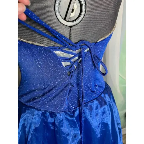 ballgown formal dress strapless princess blue tulle Vintage 1990s Size 10