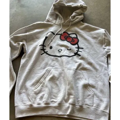 Hello Kitty Women’s Sz Large Sweater Hoodie Sanrio White Wink Hello Kitty