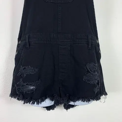 American Eagle  Medium Shorts Shortall Overalls Distressed Black Denim Adjustable