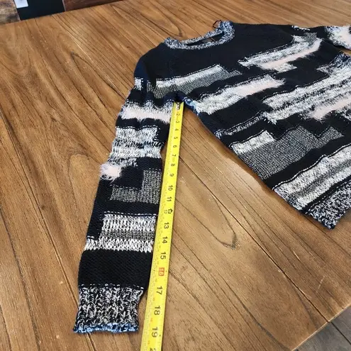 Kaii Metallic Knit Long Sleeve Crew Neck fuzzy Sweater oversized size small Black