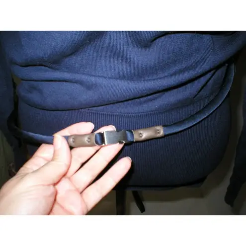 NWT New Womens Designer Acne Blouse Top XS Jersey Navy Blue Belt LS Dark Cotton