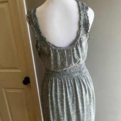 Patrons of Peace Light Blue Paisley Midi Dress Smocked Bodice Sleeveless Casual Summer Dress