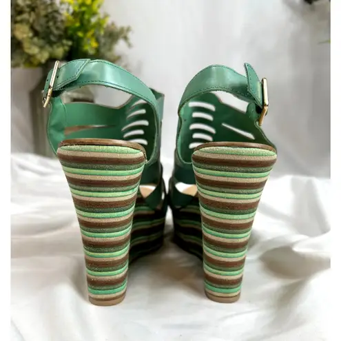 Anna Luz Leather Open Toe Wedge Sandals Handmade Brazil 10 Green