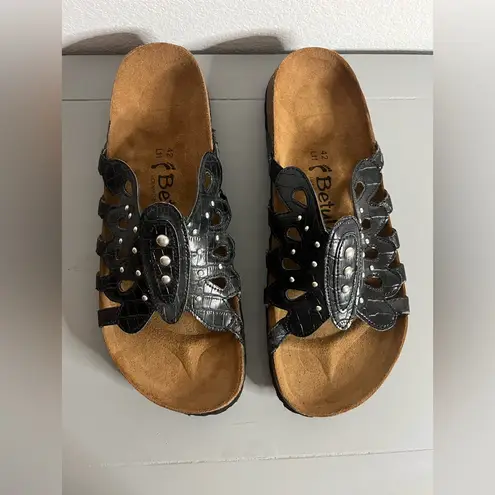 Betula Butterfly Black Crocodile Embossed Skin Look Studded Sandals Tan Size 11