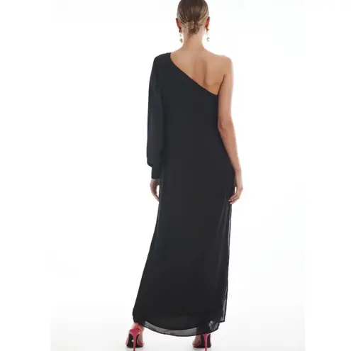Krisa New One Sleeve Maxi One Shoulder Long Sleeve Side Slit Dress Black Size XS