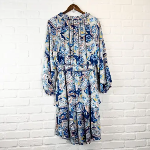 Yakira Bella Skye Dres Blue Paisley Ruffle skirt elastic waist and cuffs L Size L