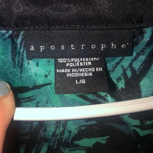 Apostrophe Green and Black Tropical Palm Print Top Large