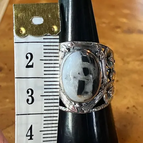 Natural White Buffalo Sterling Silver Ring Size 8 Black