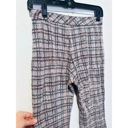 ROSETTA GETTY Poppy Plaid Pull On Flared Hemline Cropped Plaid Pants size Small Gray