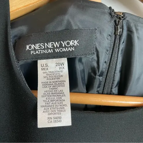 Jones New York Black Shift Dress Women Plus Size 20W Short Sleeves Lined Midi Slit Classic