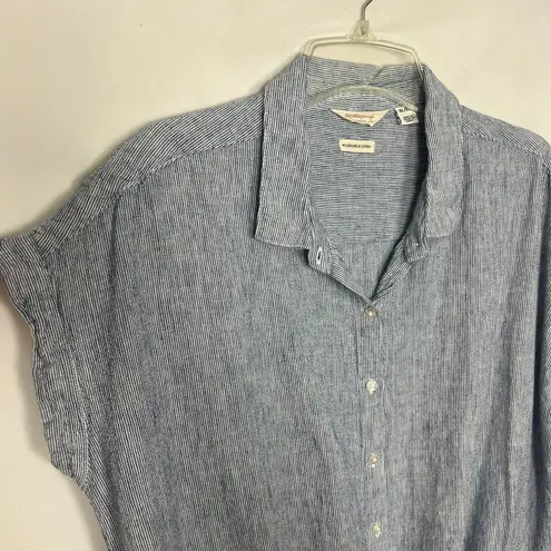 Weatherproof Linen Blend Striped Button Down Tie Front Top Size XL