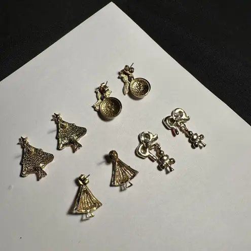 Lot Of 4 Holiday Pierced Earrings Stud/Dangle Christmas Tree Snowman Etc 1 Avon Gold