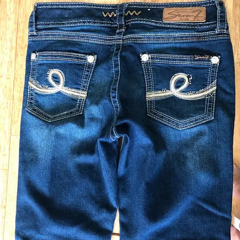 SEVEN 7 Low Rise Medium Wash Distressed Blue Denim Skinny Jeans Women's Size 28
