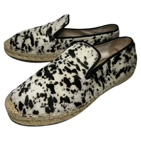 Elyse Walker 38 Black White Calf Hair Animal Print Leather Espadrilles Loafers Size 7.5