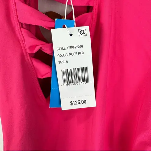 Bleu Rod Beattie Bleu By Rod Beattie Kore Beaded Lace-Up Vibrant Pink One Piece Swimsuit Size 6