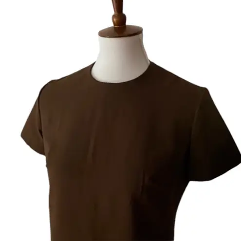 Vintage Womens Dress Small 60s Retro Minimalist Pleated Mod Drop waist Toni Todd Brown