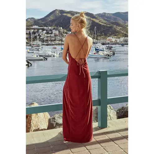 The Jetset Diaries Anguila Red Velvet V Neck Maxi Dress Medium
