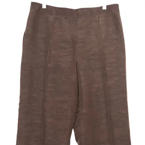 Lafayette 148  Women 12 Menswear Dress Pants Brown Linen Blend Wide Leg Trousers