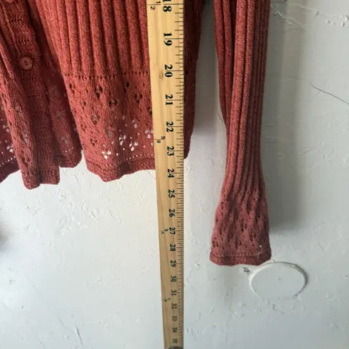 Cotton Ginny Vintage Sweater Cottage XL Button Front Knit Lace Trim Cardigan Red