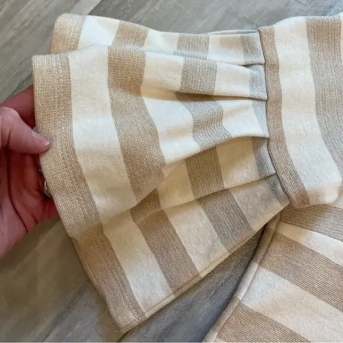 Maeve Metallic Stripe Neutral Shirt with Short Ruffle Sleeves, size Small