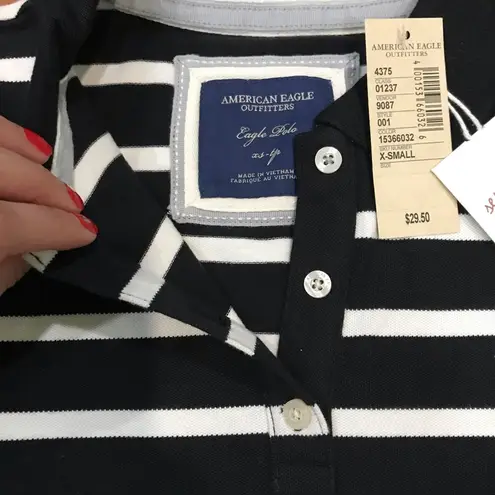 American Eagle NWT  Black & White striped Polo XS new with tags AE AEO