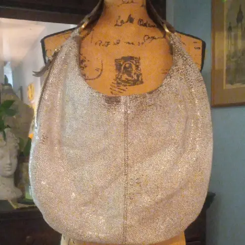 Hobo International Brown & Cream Stingray Print Glazed Leather Shoulder Handbag