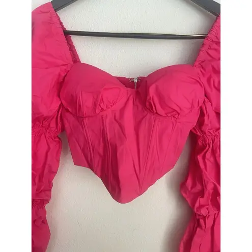 Majorelle Tawny Corset Coquette Milk Maid Puff Sleeve Crop Top Hot Pink Barbie S