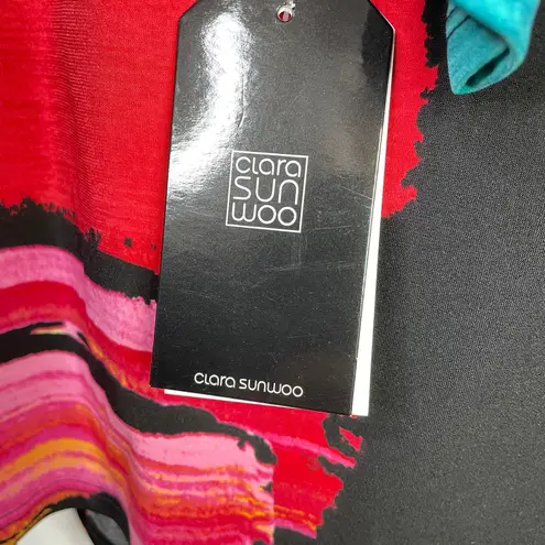 Clara Sun Woo Sunwoo Side Twist Long Sleeve Top Red Black Paint Stroke XL new Multiple