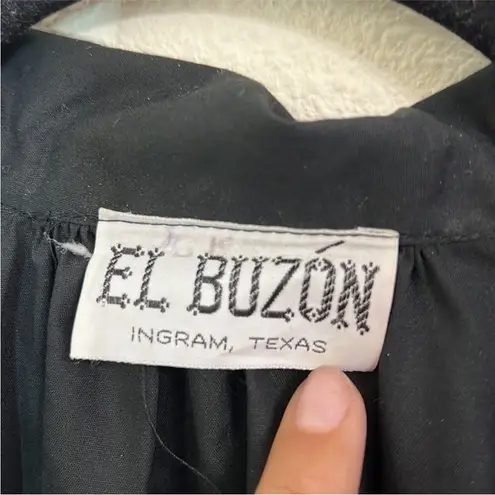 Vintage 70s 80s El Buzon Collared Blouson Sleeves Puffy Shirt Cotton Blouse Sz L Black Size L