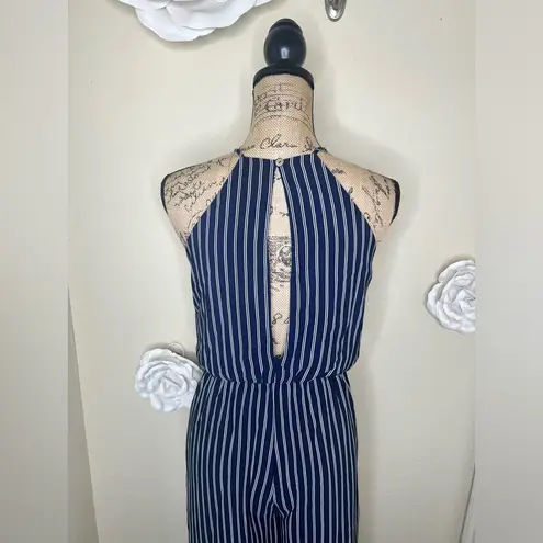 Peach Love California NTM: Navy & White Striped Halter Romper with Slits Sz S