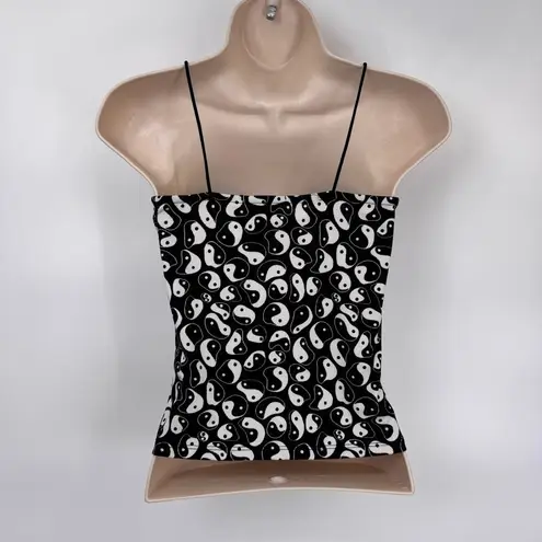 Vintage Y2K Faded Rose Camisole Top Womens M Black White Yin Yang Ribbed Strappy Size undefined