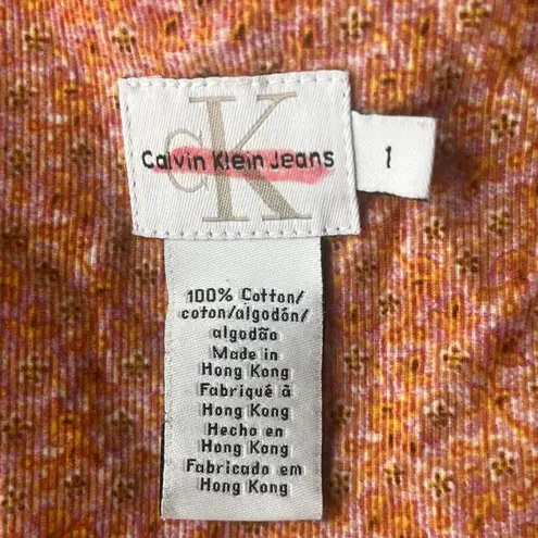 Vtg Y2K Calvin Klein Jeans Corduroy Babydoll Dress Sz 1 Cottagecore Microfloral Orange