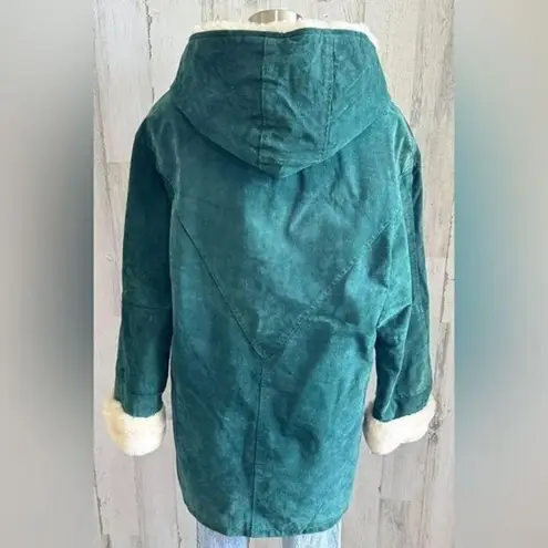 Vintage emerald green faux Shearling Lined Coat medium leather toggle button Size L
