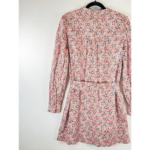 Boden Womens Dress Red Mini Floral Shirtdress Waist Tie Long Sleeve Boho Size 10